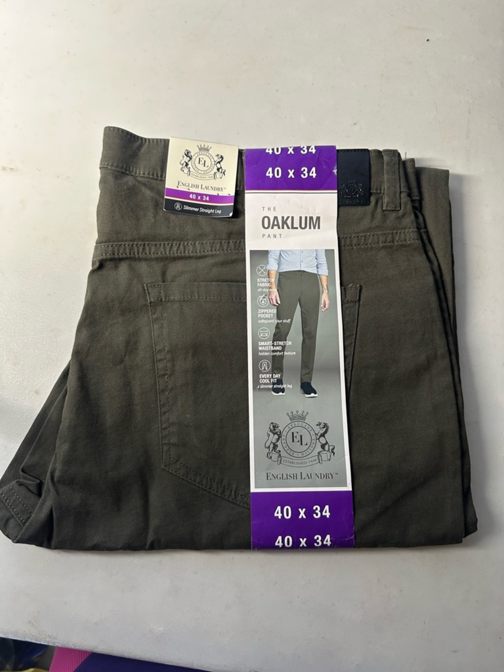English Laundry Oaklum Men's Olive Slim Straight Jeans
